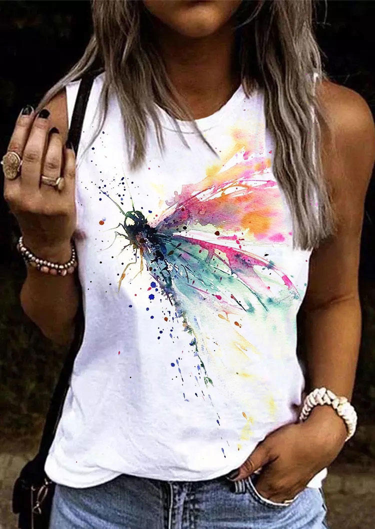 

Abstract Dragonfly O-Neck Tank - White, SCM013472