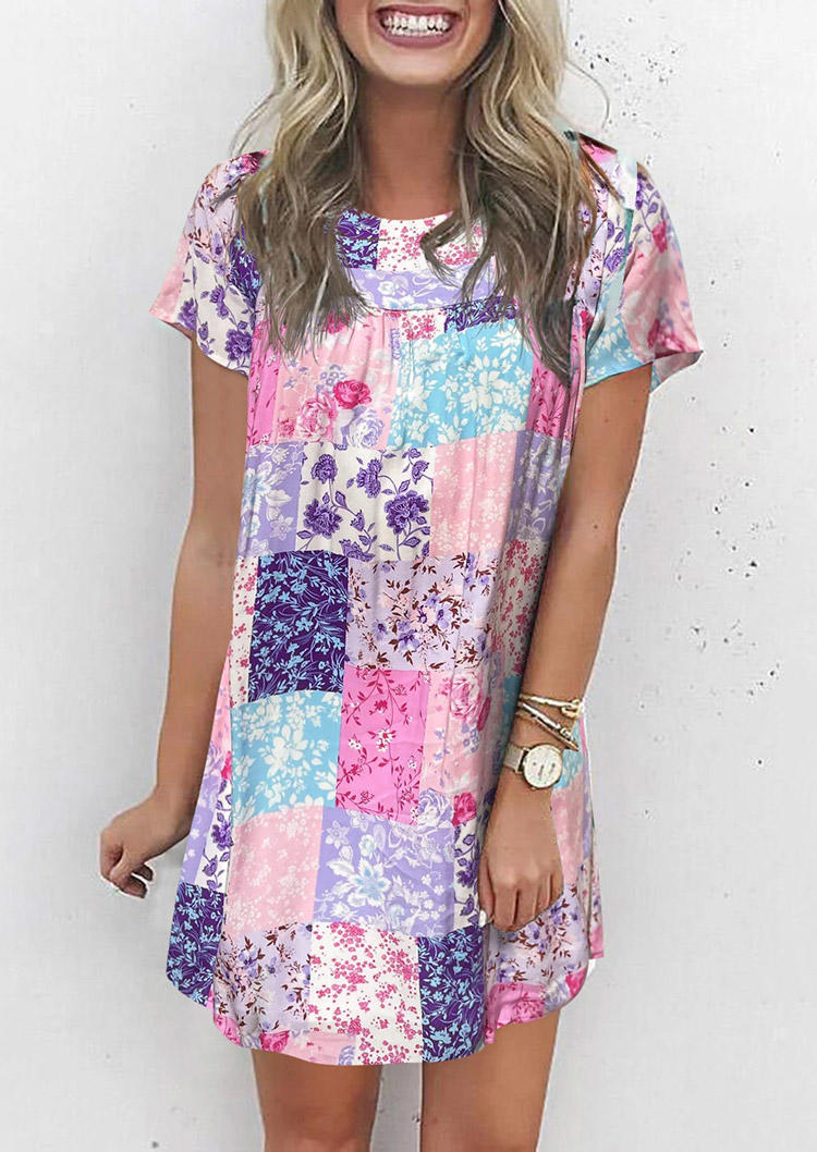 

Ditsy Floral Short Sleeve O-Neck Mini Dress, Multicolor, SCM013632