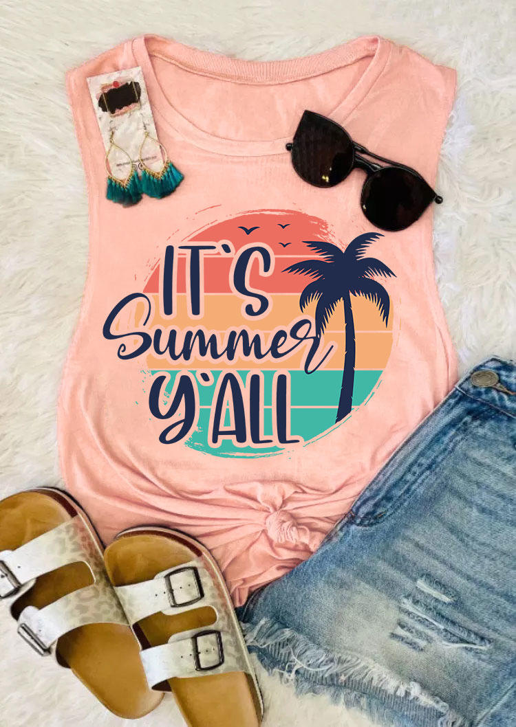 

It's Summer Ya'll Coconut Tree Tank - Pink, SCM013654