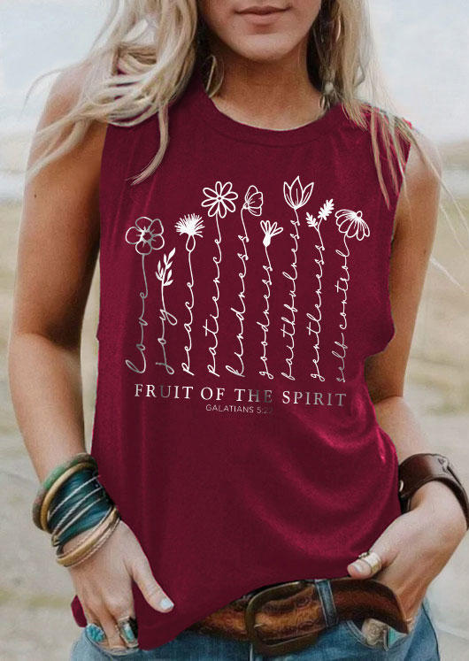 

Fruit Of The Spirit Floral O-Neck Tank - Burgundy, Red, SCM013641