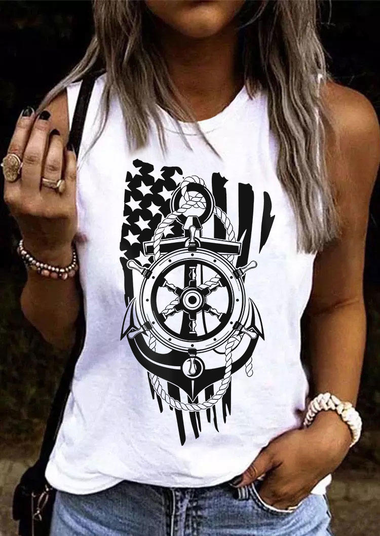

Anchor O-Neck Casual Tank - White, SCM013686