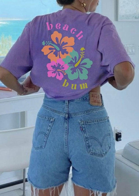 

Beach Bum Floral T-Shirt Tee - Purple, SCM013783