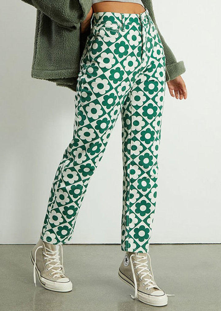 

Daisy Button Zipper Casual Pants, Multicolor, SCM013785