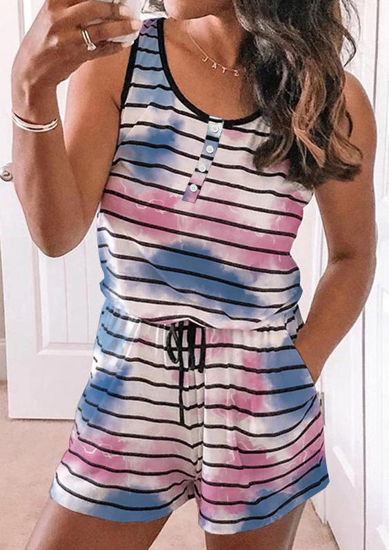 

Tie Dye Striped Button Pocket Romper, Multicolor, SCM013529