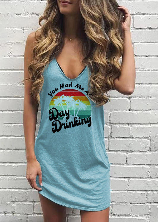

You Had Me At Day Drinking Coconut Tree Mini Dress - Blue, SCM012624