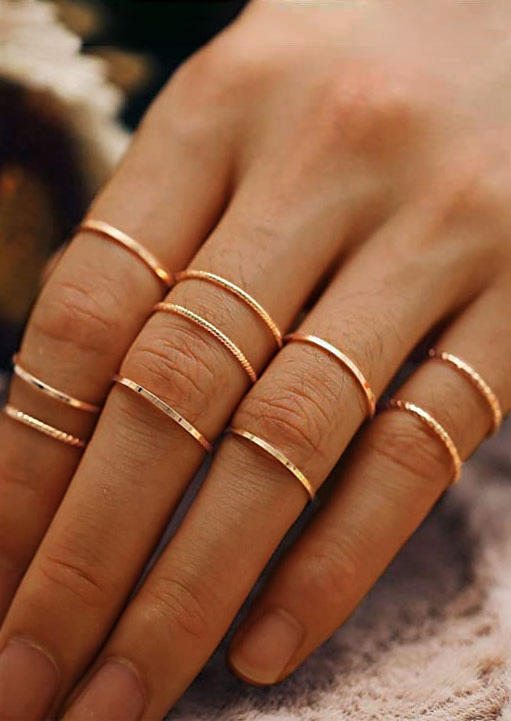 

10Pcs Simple Alloy Ring Set, Gold, SCM012807