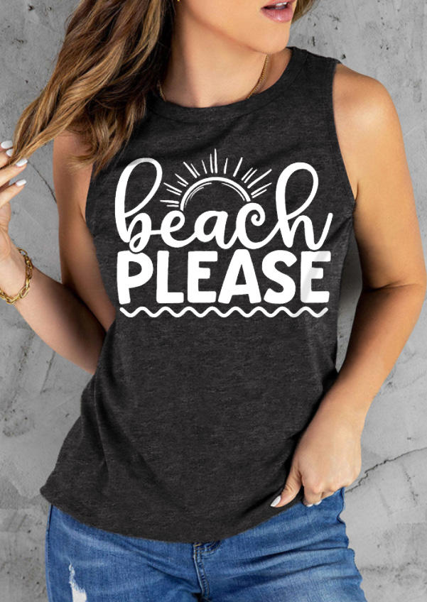 

Beach Please Sun O-Neck Tank - Dark Grey, Gray, SCM013655