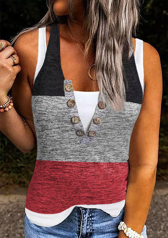 Color Block Button Fake Two-Piece Tank