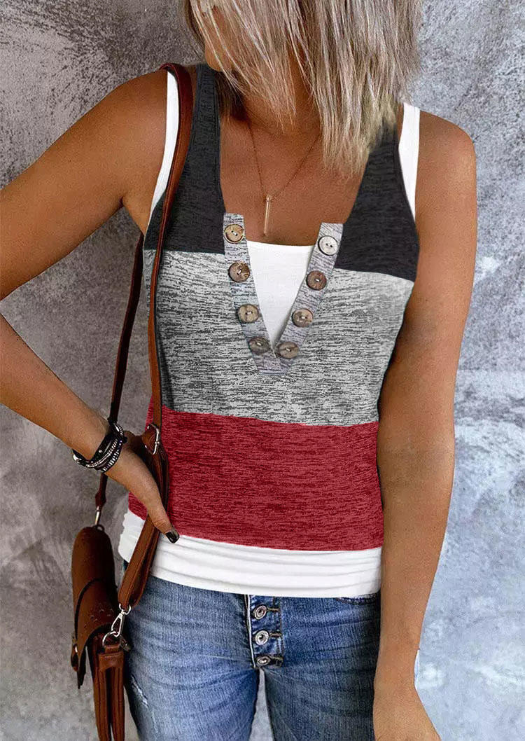 

Color Block Button Fake Two-Piece Tank, Multicolor, SCM013689