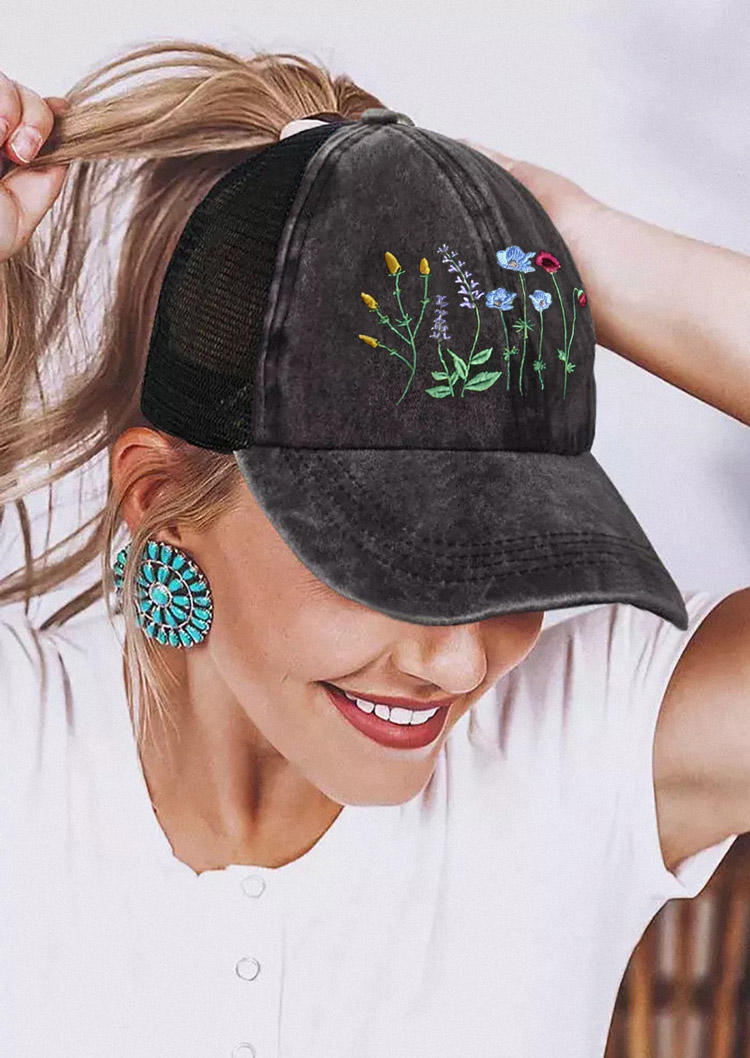 

Floral Criss-Cross Baseball Cap - Black, SCM013737