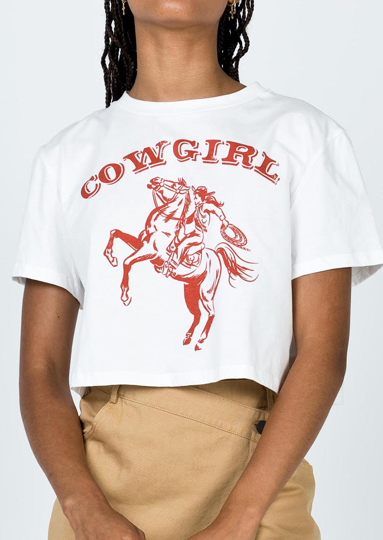 

Cow Girl Horse Crop Top - White, SCM013828