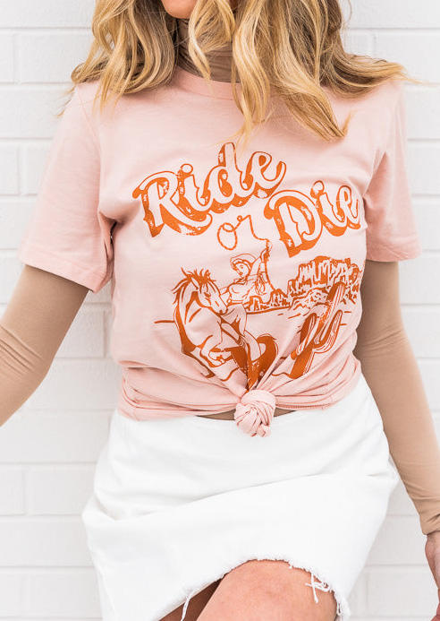 

Ride Or Die Cactus Cowgirl T-Shirt Tee - Pink, SCM013829