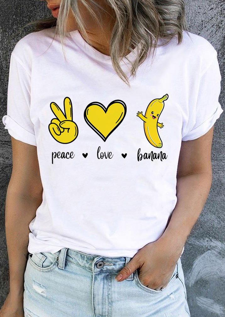 

Peace Love Banana Heart T-Shirt Tee - White, SCM013831