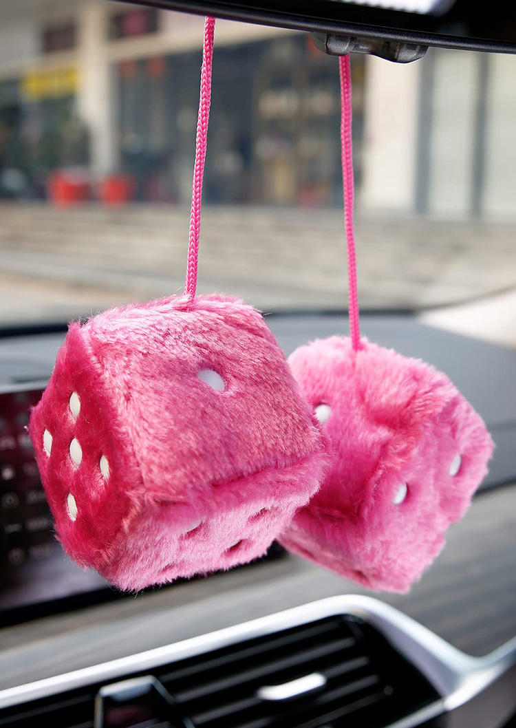 

Retro Square Plush Dice Car Mirror Hanging Ornament, Pink, SCM013833
