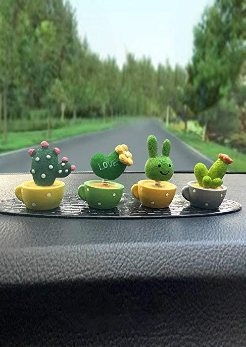 

4Pcs Cute Green Plant Cactus Small Potted Car Dashboard Ornament, Multicolor, SCM013836