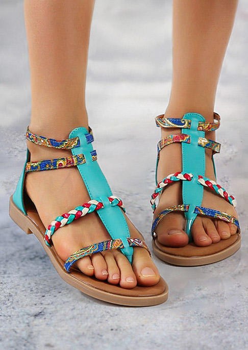 

Bohemian Strappy Zipper Ankle Sandals - Lake Blue, SCM013084