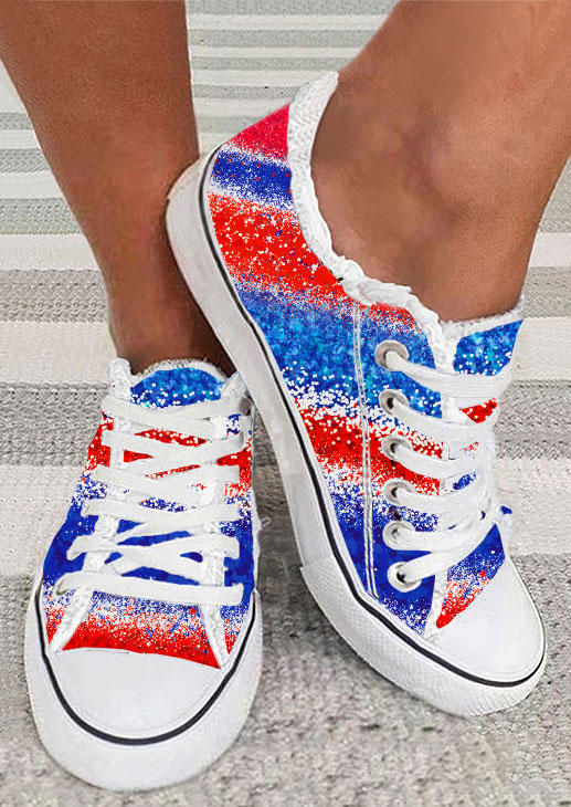 

American Flag Color Block Glitter Flat Sneakers, Multicolor, SCM013345