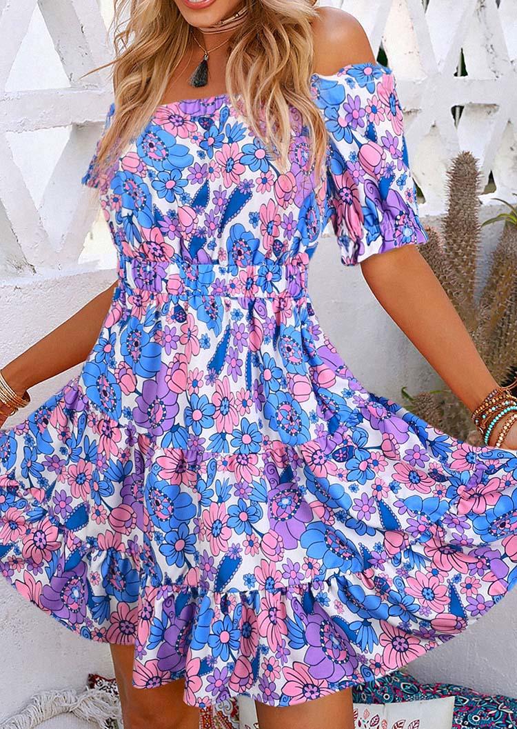 

Floral Ruffled Off Shoulder Mini Dress, Multicolor, SCM013367