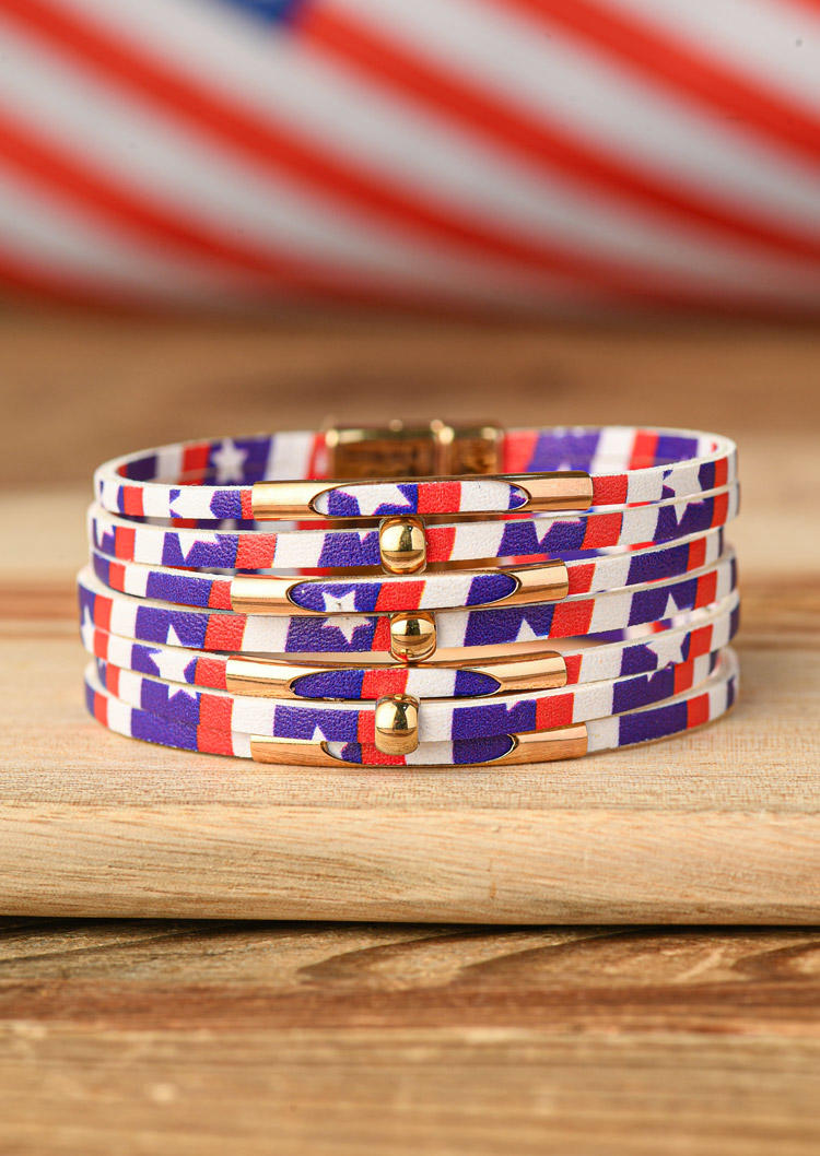 

American Flag Multi-Layered Magnet Buckle Bracelet, Blue;red, SCM013348