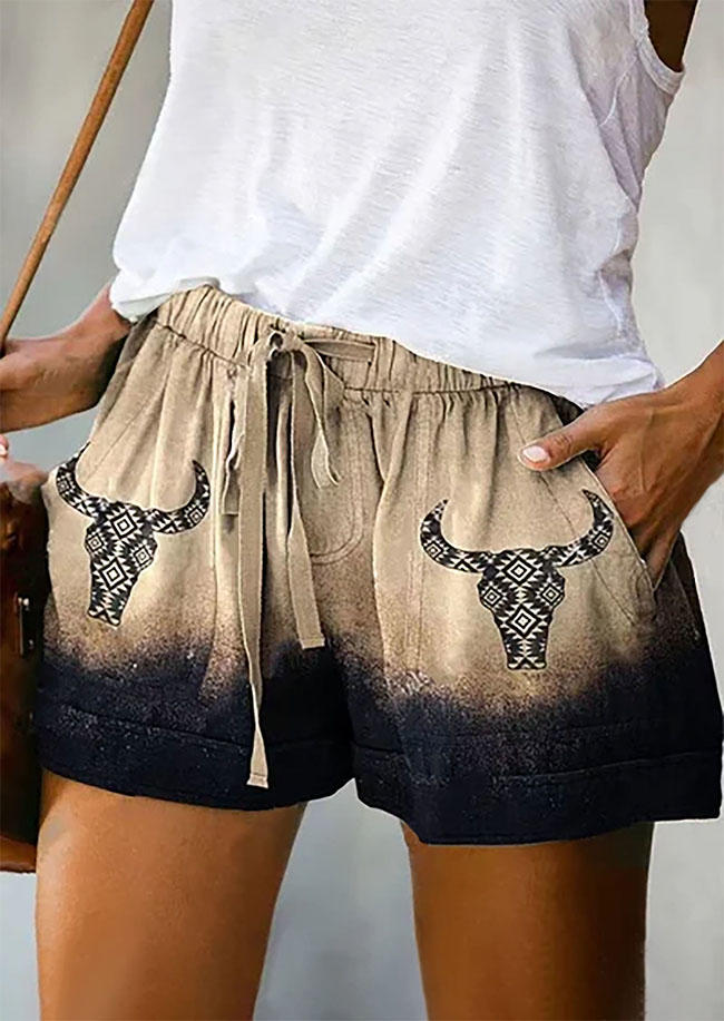 

Aztec Geometric Steer Skull Pocket Tie Shorts, Multicolor, SCM013534