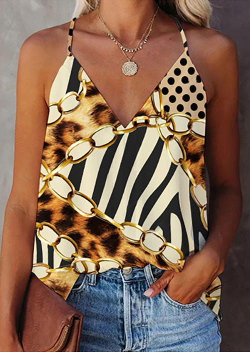 

Polka Dot Leopard Vertical Striped Tank, Multicolor, SCM013826
