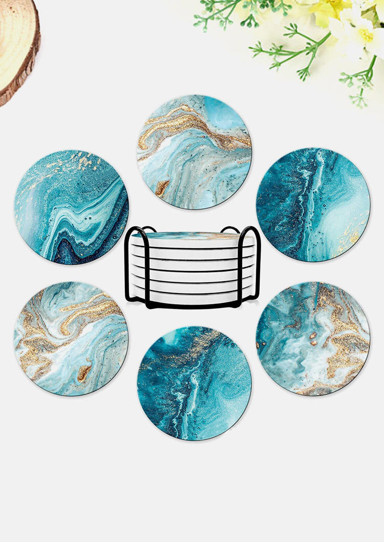 

6Pcs Ocean Graphic Drink Coasters with Holder, Multicolor, SCM013876