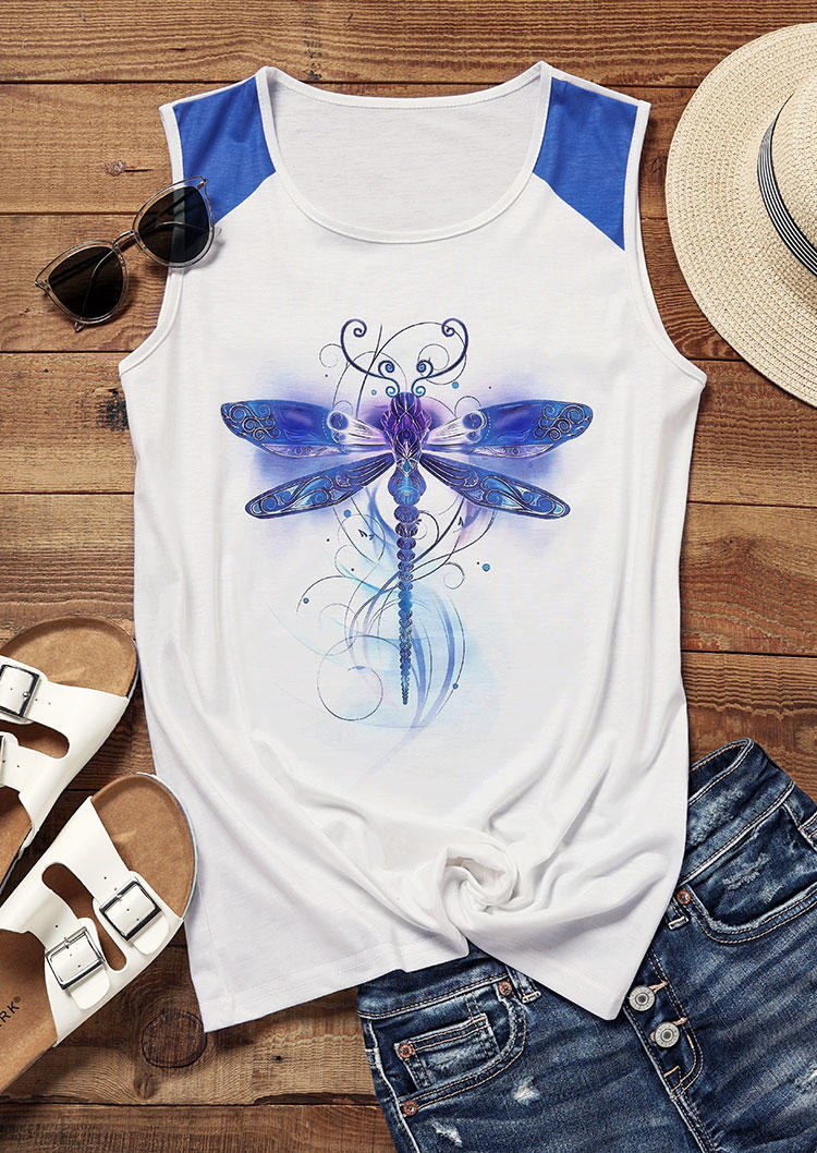 Dragonfly O-Neck Casual Tank - White