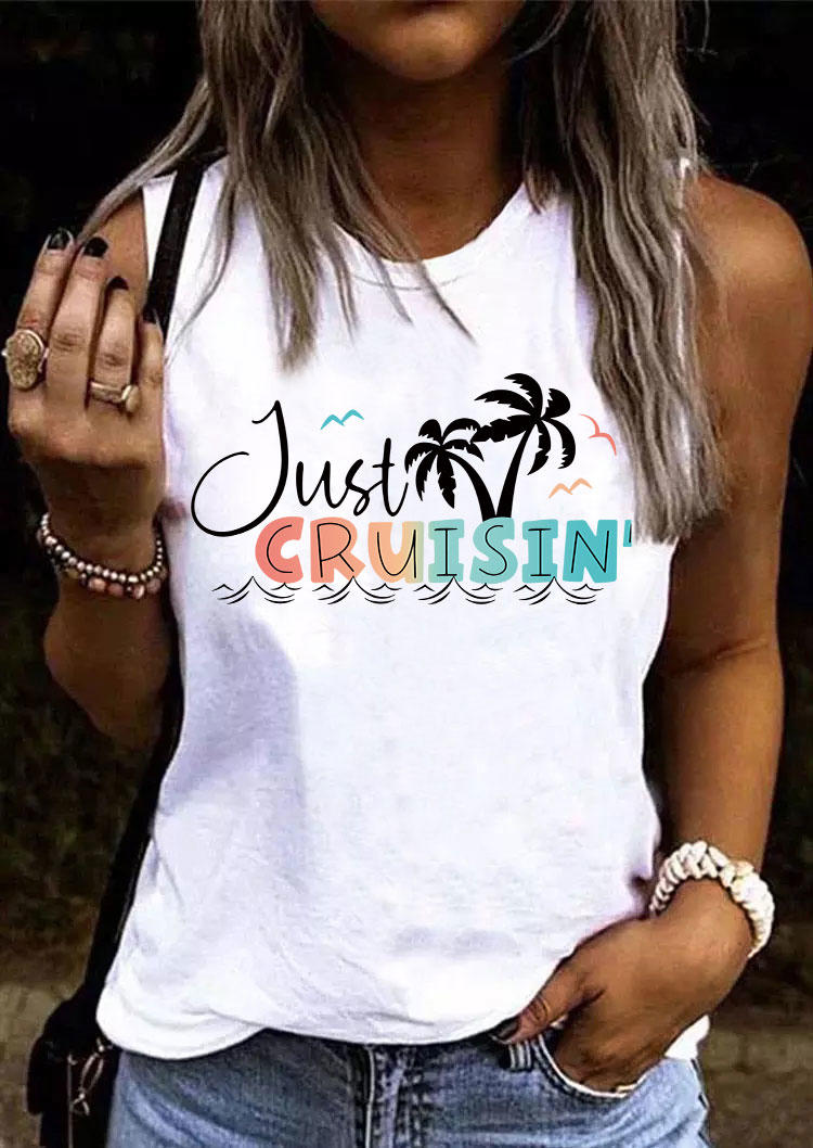 

Just Cruisin Coconut Tree O-Neck Tank - White, SCM012682