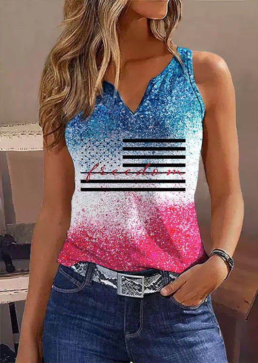 

Freedom American Flag Notched Neck Tank, Multicolor, SCM013268