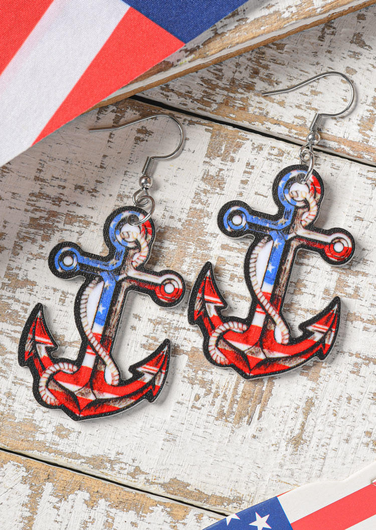 

American Flag Anchor Hook Earrings, Multicolor, SCM013352