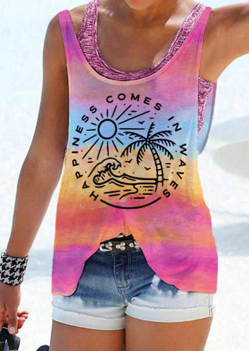 

Happiness Comes In Waves Coconut Tree Tank, Multicolor, SCM013715