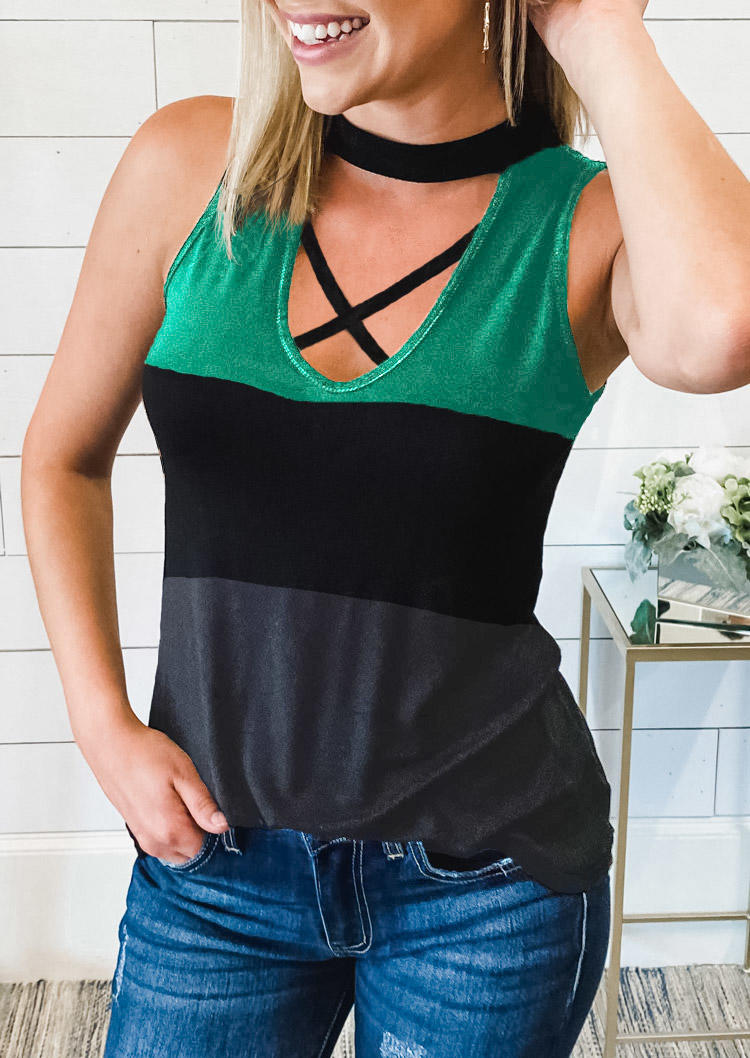 

Color Block Criss-Cross Casual Tank, Multicolor, SCM013752