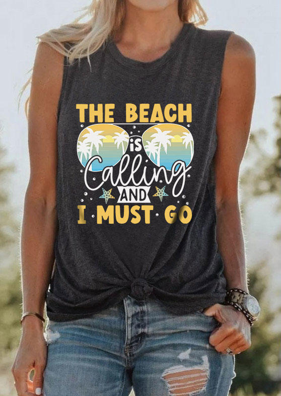 The Beach Is Calling And I Must Go Coconut Tree Tank - Dark Grey