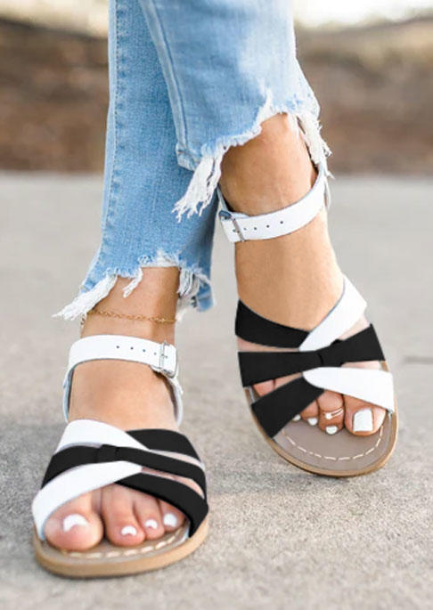 

Color Block Criss-Cross Buckle Strap Flat Sandals, Multicolor, SCM013895