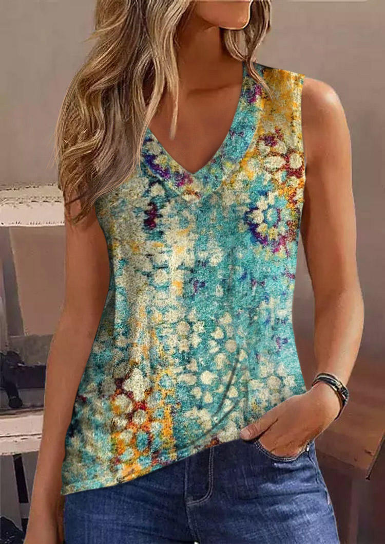 

Vintage V-Neck Casual Tank, Multicolor, SCM013218