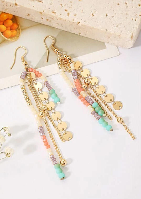 

Bohemian Disc Beading Tassel Earrings, Multicolor, SCM013509