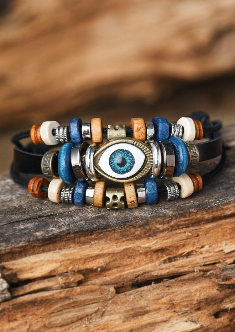 

Eye Beading Multi-Layered Adjustable Bracelet, Black, SCM013617