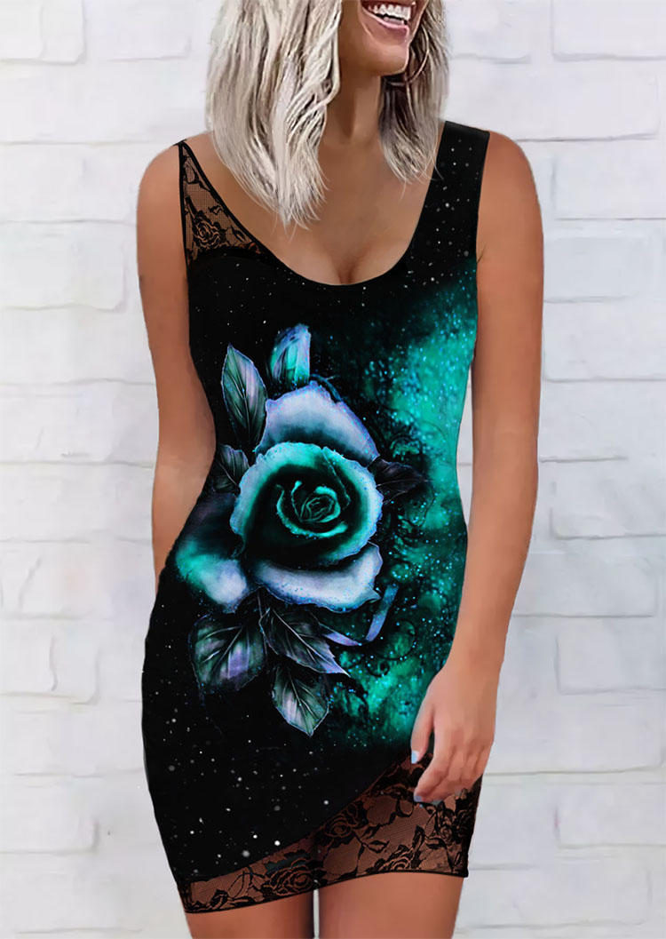 

Lace Rose Splicing Sleeveless Mini Dress - Black, SCM013634