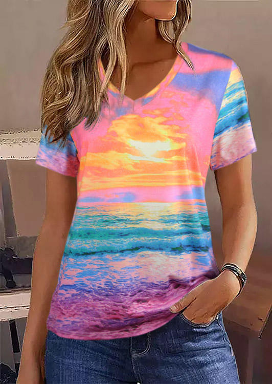 

Beach Short Sleeve Casual Blouse, Multicolor, SCM013640
