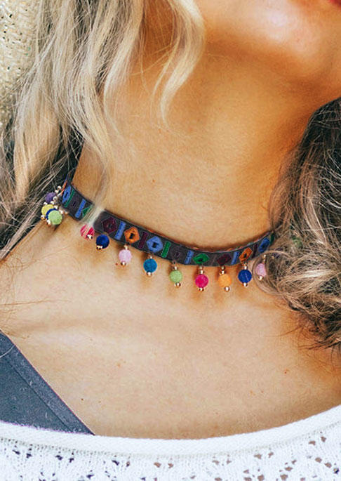 

Bohemian Colorful Beading Choker Necklace, Black, SCM013736