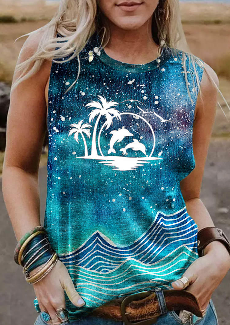 

Coconut Tree Ocean O-Neck Tank, Multicolor, SCM013931
