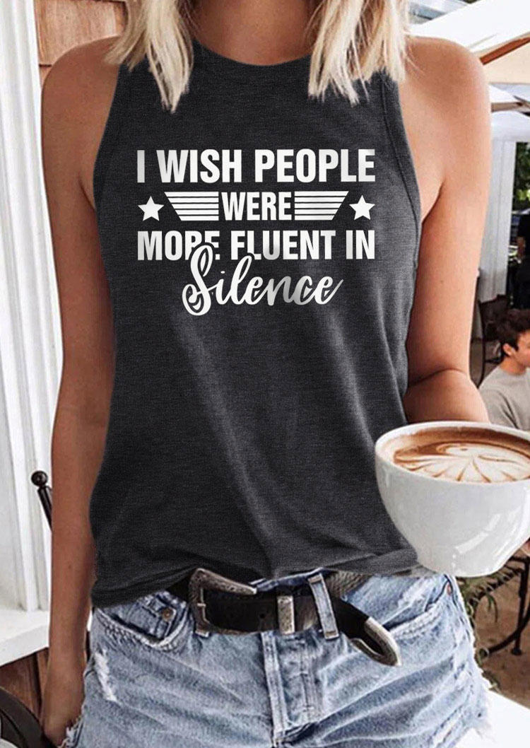 I Wish People Were More Fluent In Silence Tank - Dark Grey, Gray, SCM014019