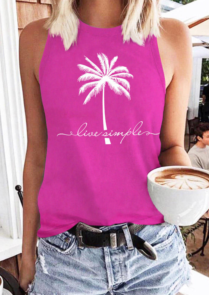 Live Simple Coconut Tree Casual Tank - Rose Red