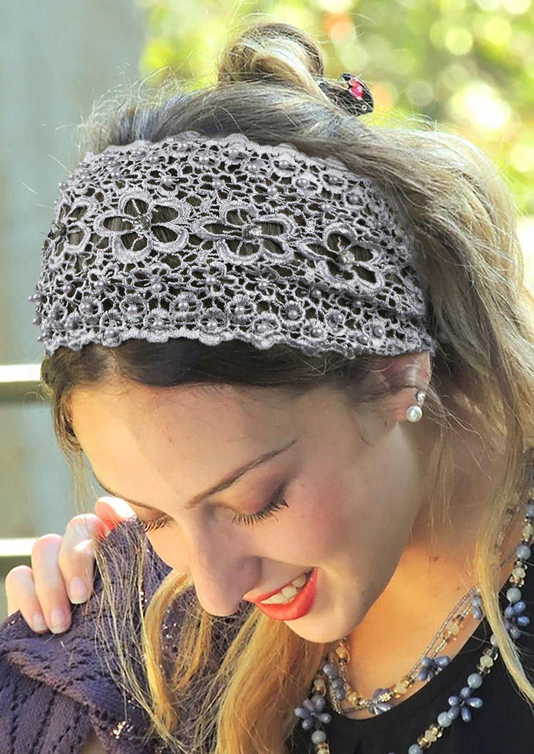 

Pearl Hollow Out Elastic Sports Wide Headband, Gray, SCM013580