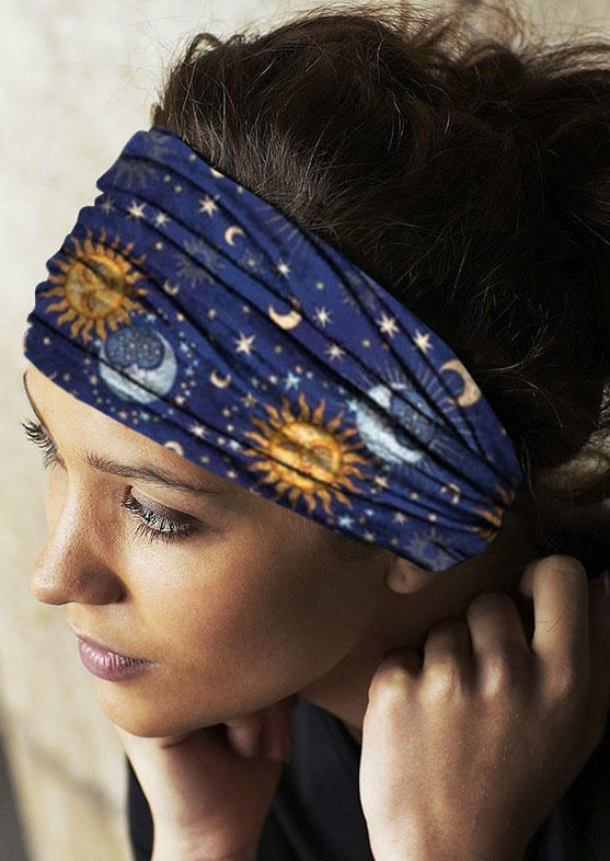 

Serape Striped Floral Sun Moon Star Yoga Sports Headband, Blue, 478063