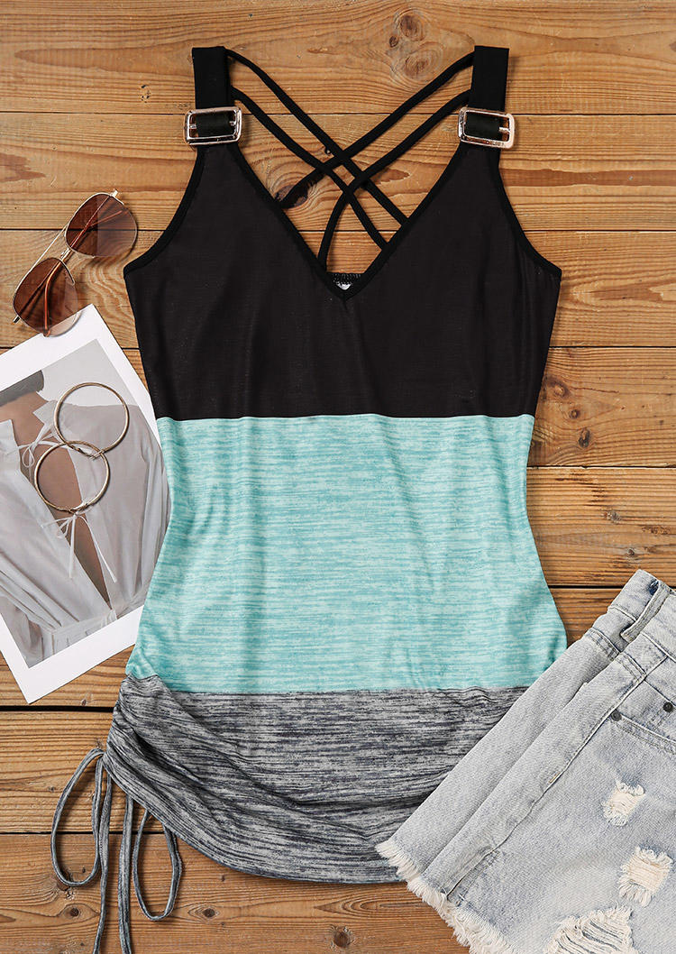 Color Block Criss-Cross Ruched Tank