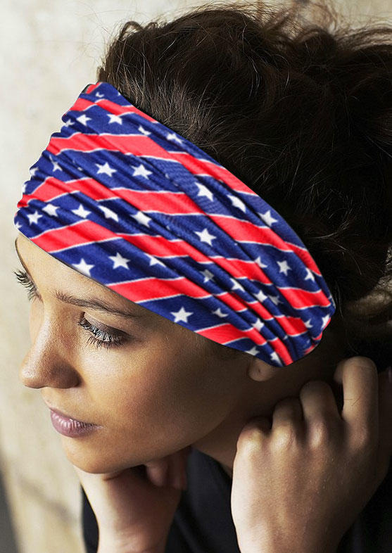 

American Flag Star Yoga Wide Headband, Blue, SCM012383