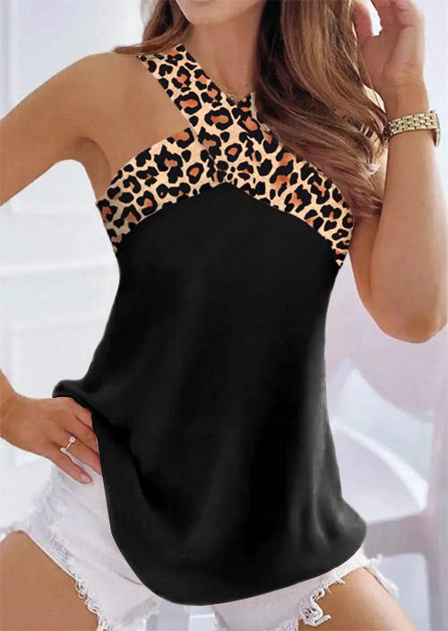 

Leopard Criss-Cross Tank - Black, SCM012882
