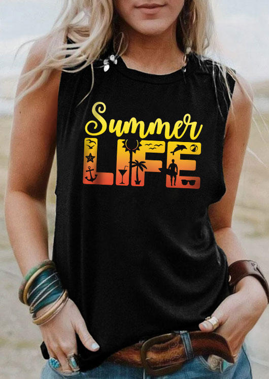 

Summer Life Coconut Tree O-Neck Tank - Black, SCM013270