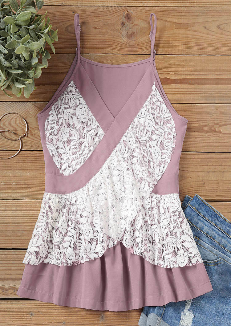 Lace Ruffled V-Neck Fake Two-Piece Camisole